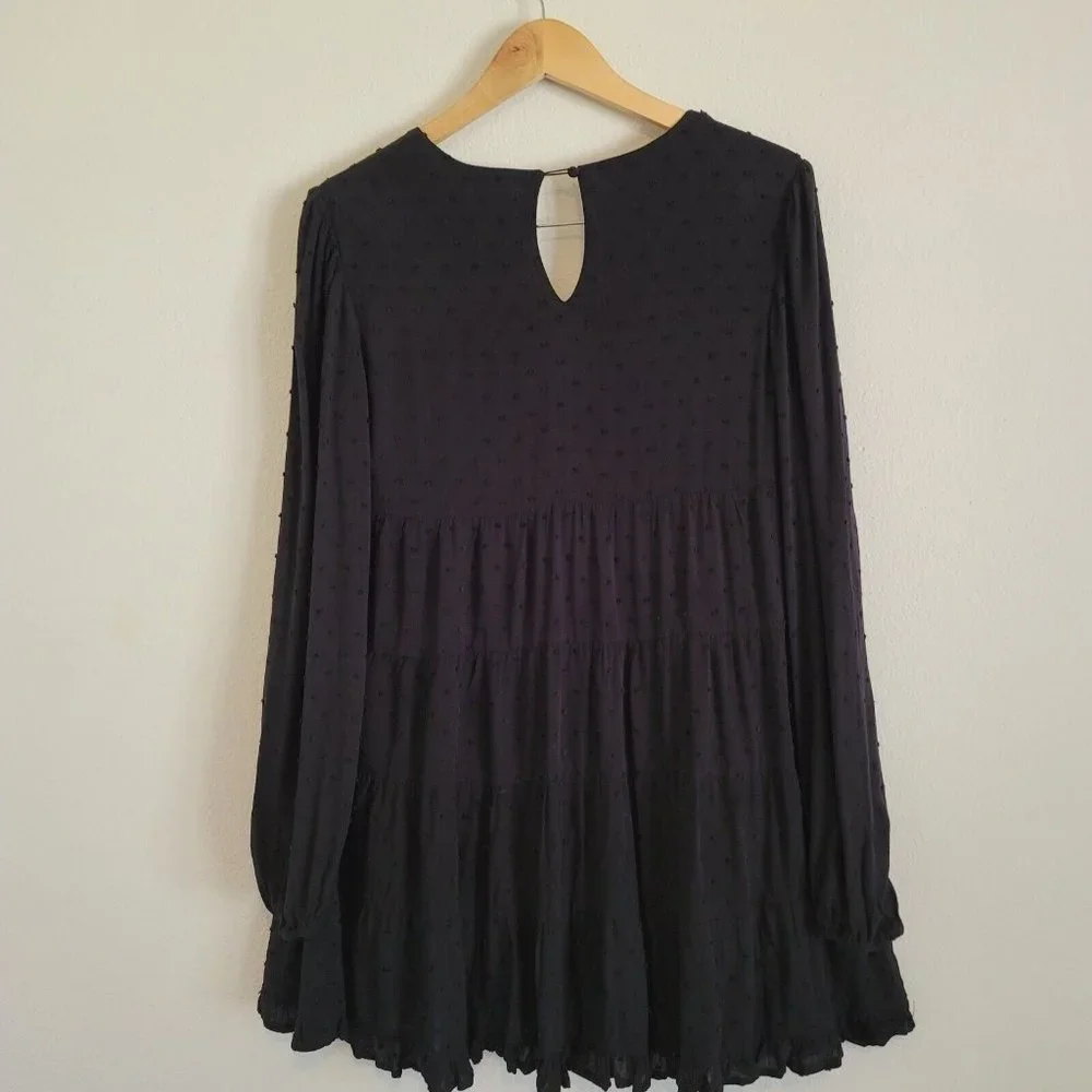 Blue Rain Womens Size XS Swiss Dot Babydoll Tiered Dress Black Dark Academia Top - Picture 9 of 11
